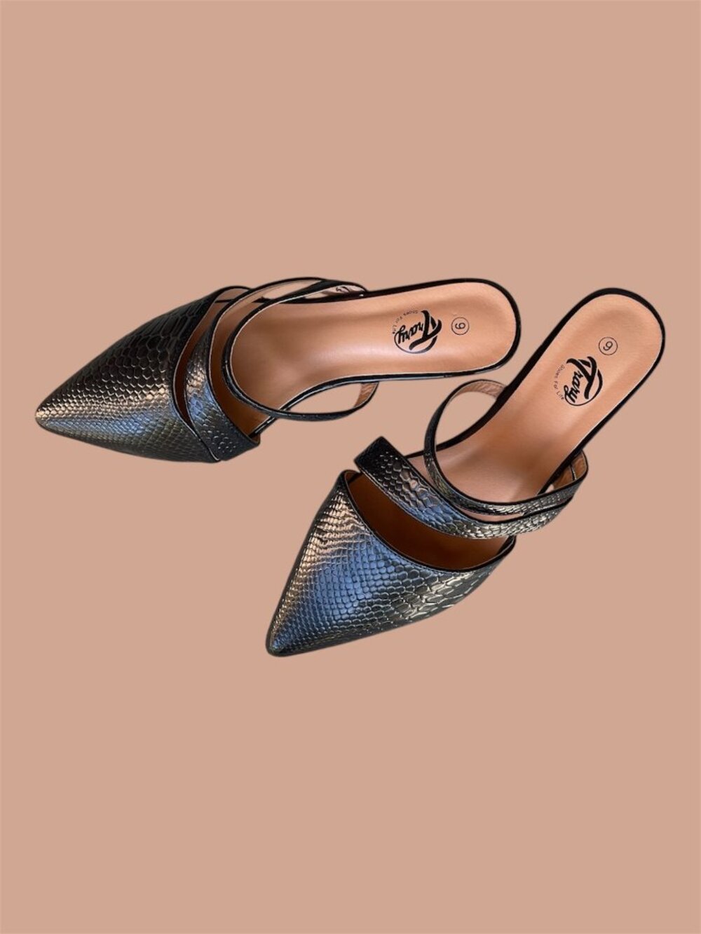 Trary Women’s Black Pointed Toe Mules Flats.